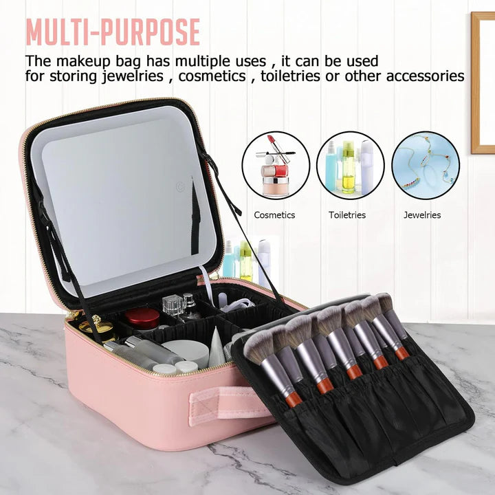 Reveah Beauty Case Travel Makeup Organizer with LED Mirror
