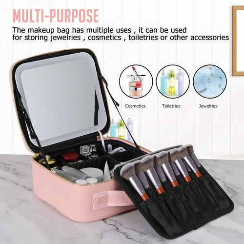 Reveah Beauty Case Travel Makeup Organizer with LED Mirror