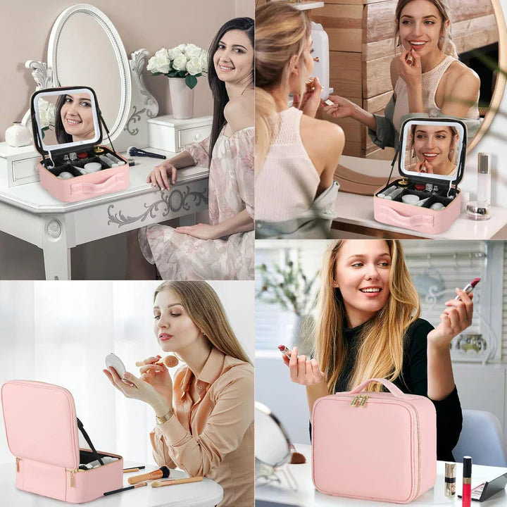 Reveah Beauty Case Travel Makeup Organizer with LED Mirror