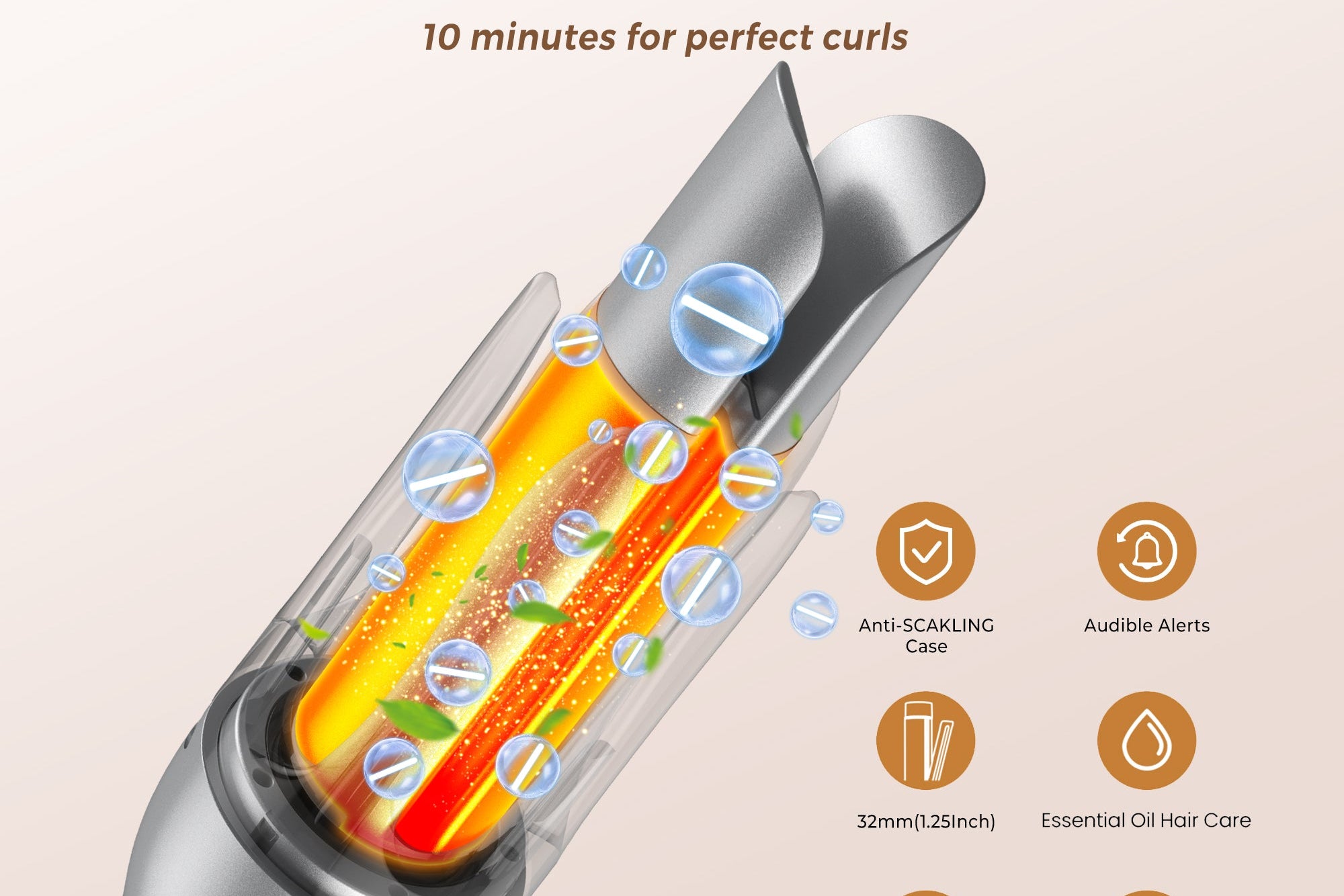 Hair straightener with features highlighted on a beige background